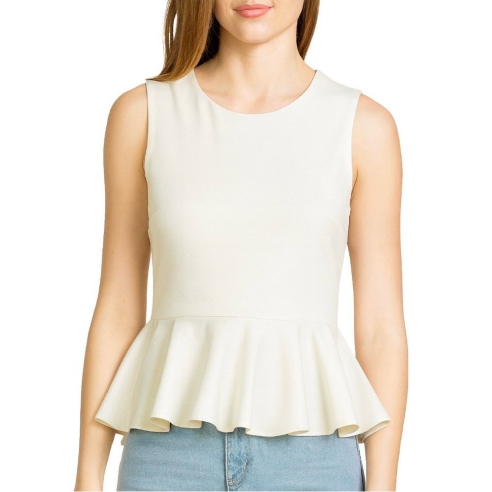 White Peplum Top XS Minimalist Coquette Clean Girl Sculpted Tank Blouse